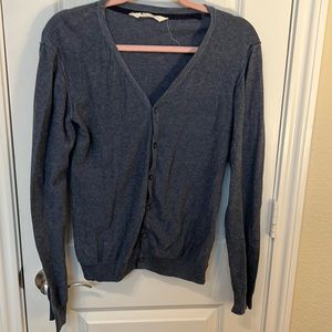Heathered denim button front delicate cardigan. Lightweight sweater.